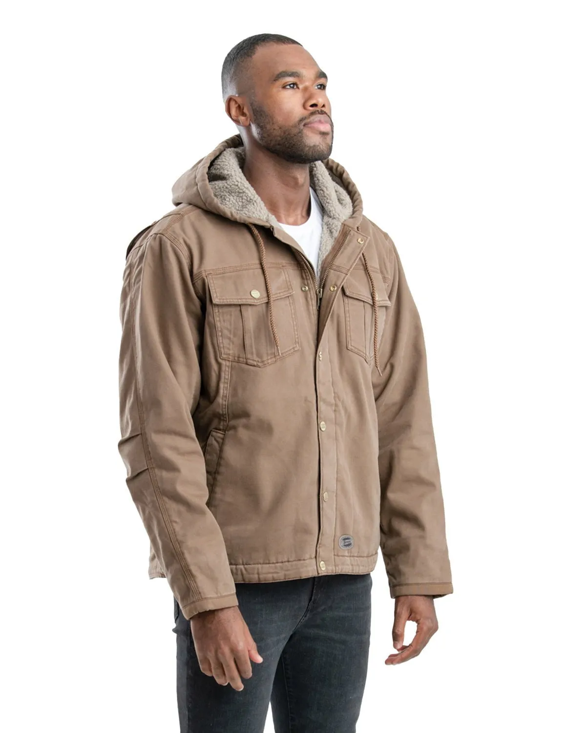 Berne Mens Vintage Washed Sherpa-Lined Hooded Driftwood 100% Cotton Jacket