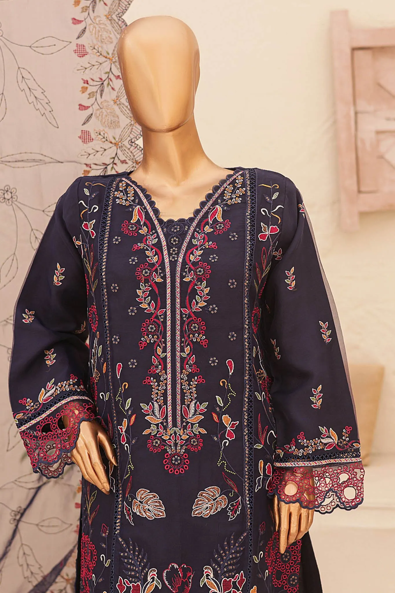 Bin Saeed Stitched 3 Piece Emb Fancy Festive Ramadan Collection'2024-STS-432-Navy Blue