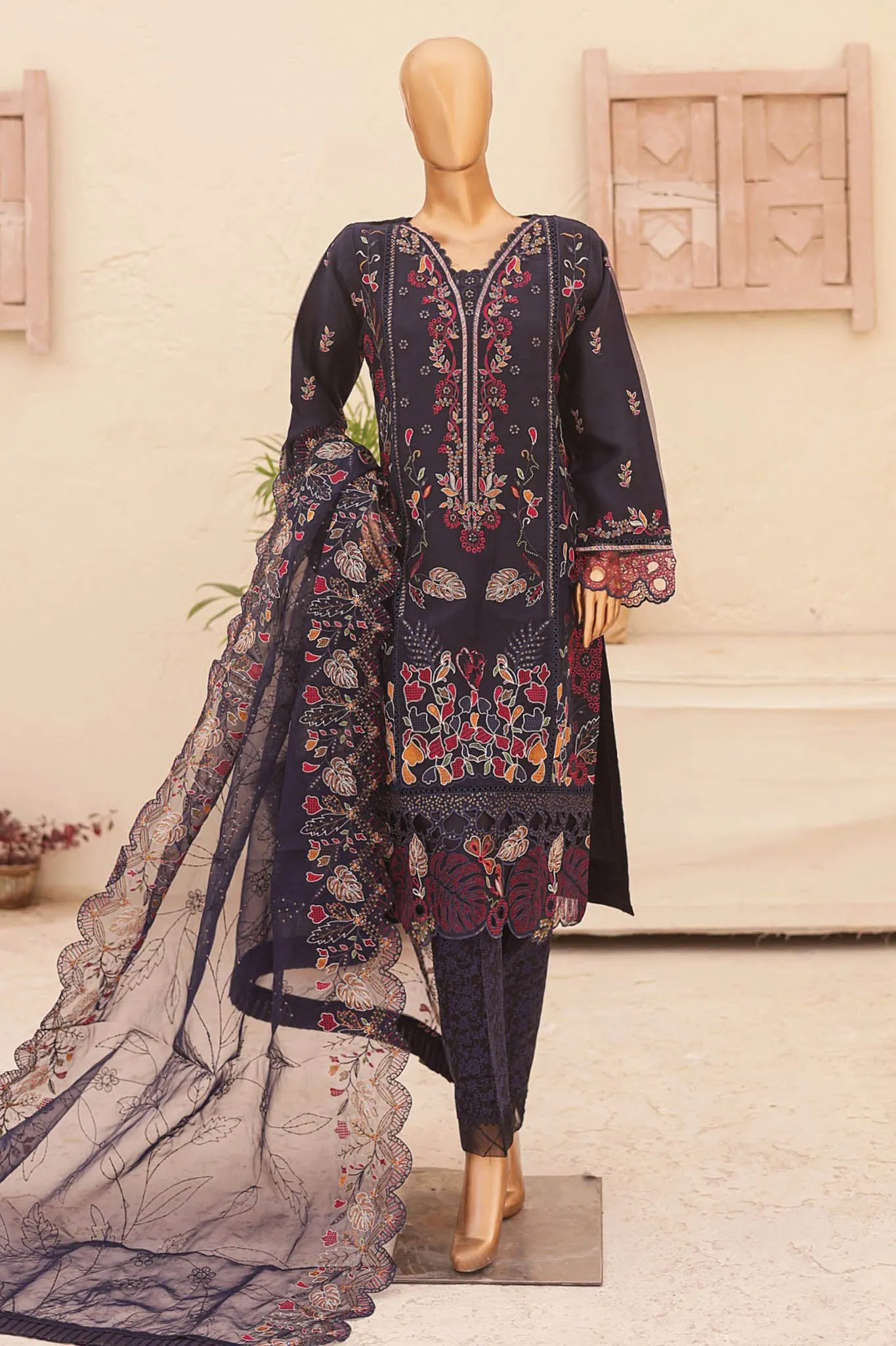 Bin Saeed Stitched 3 Piece Emb Fancy Festive Ramadan Collection'2024-STS-432-Navy Blue