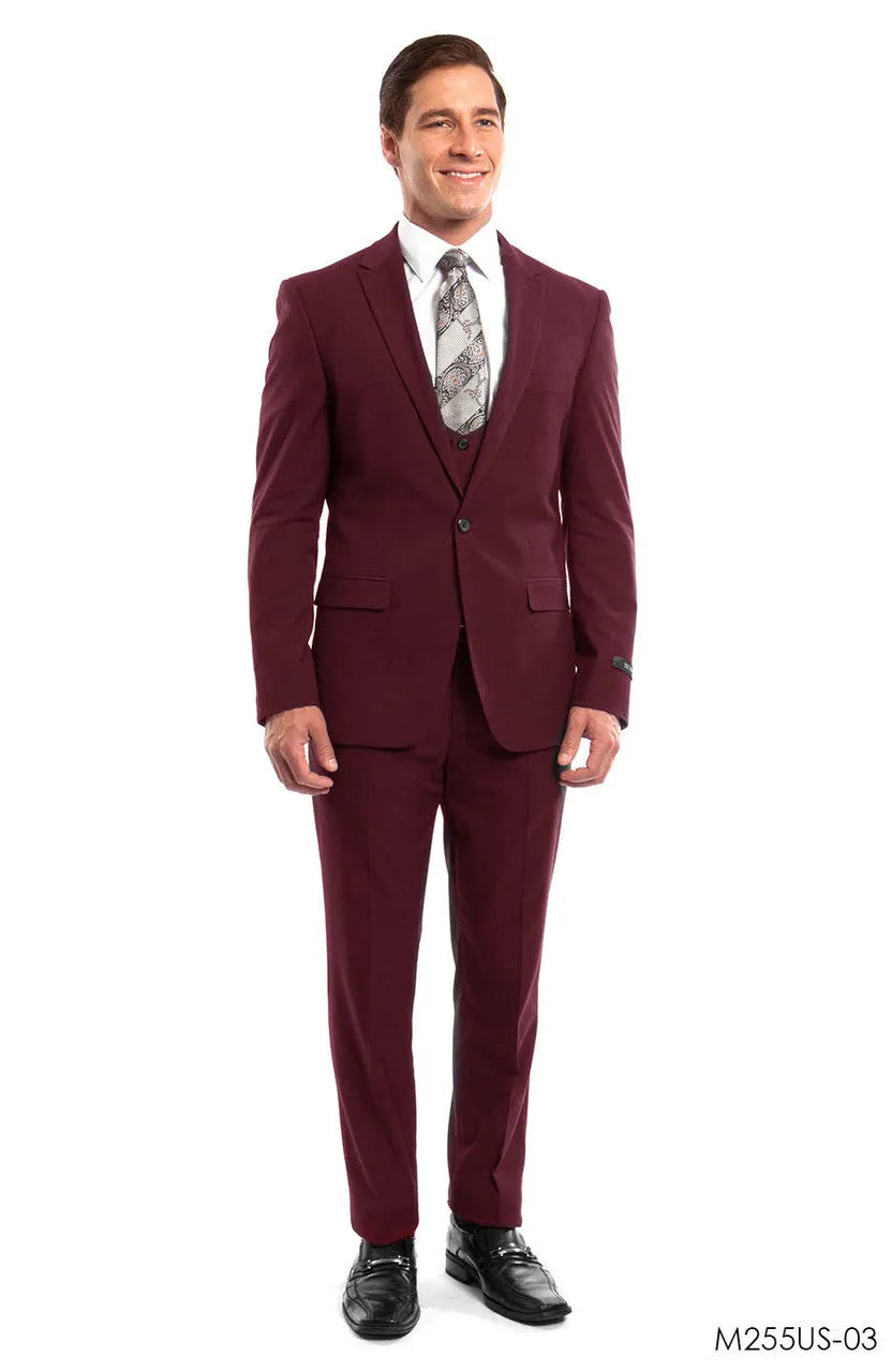 Burgundy Solid 3-PC Ultra Slim Fit Suits