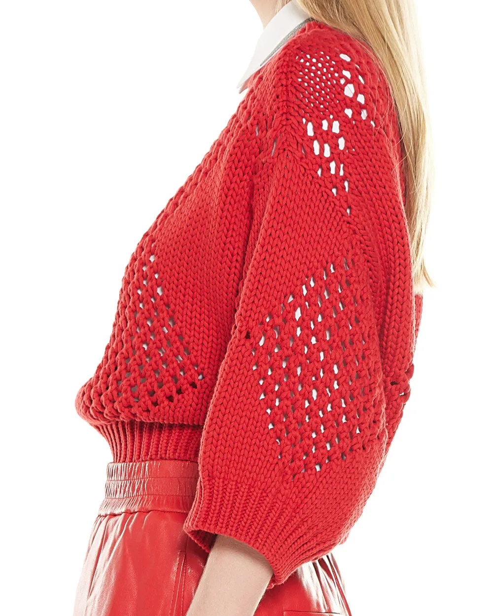 Chili Red Cotton Argyle Cropped Pullover