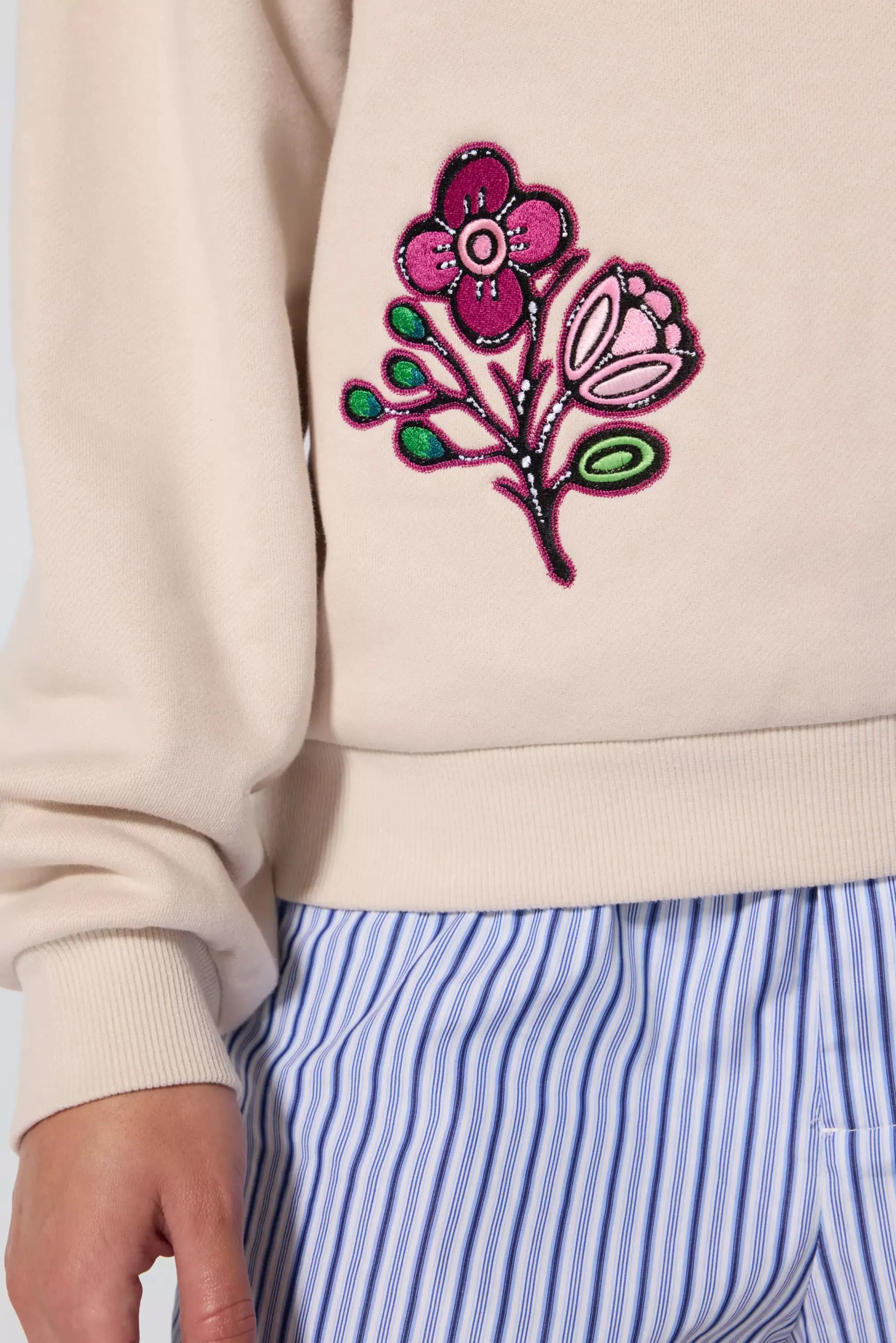 Comfort Fleece Embroidered Sweatshirt - Stone