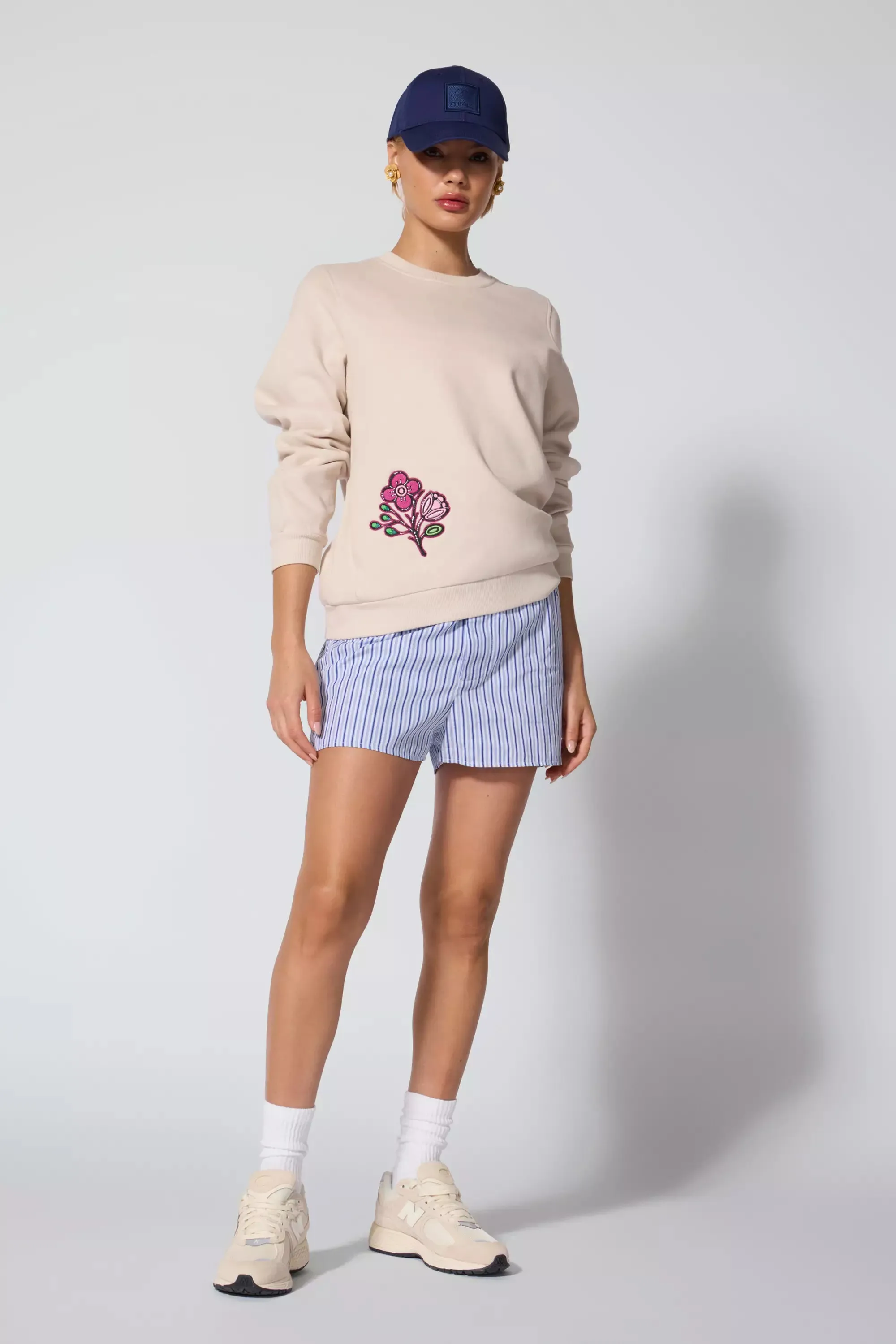 Comfort Fleece Embroidered Sweatshirt - Stone