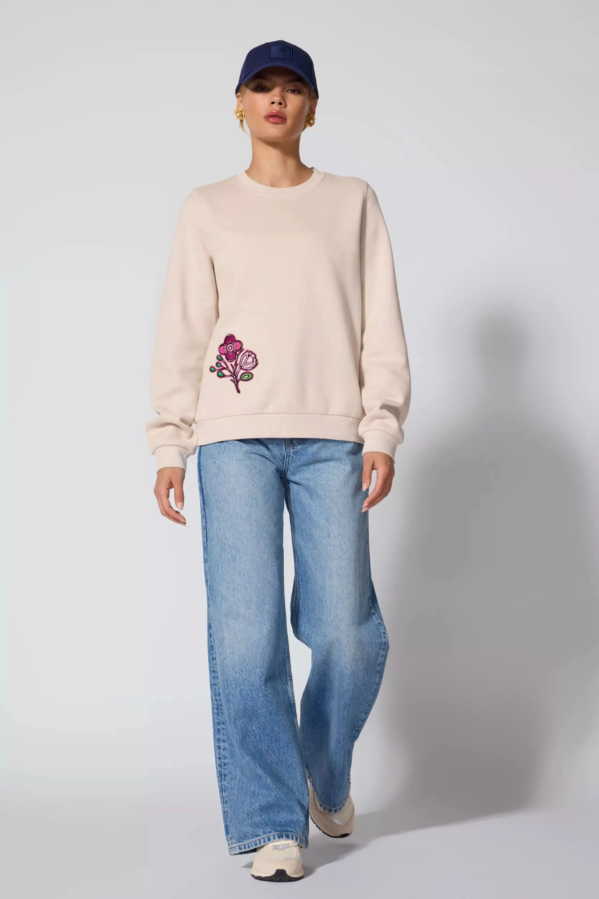 Comfort Fleece Embroidered Sweatshirt - Stone