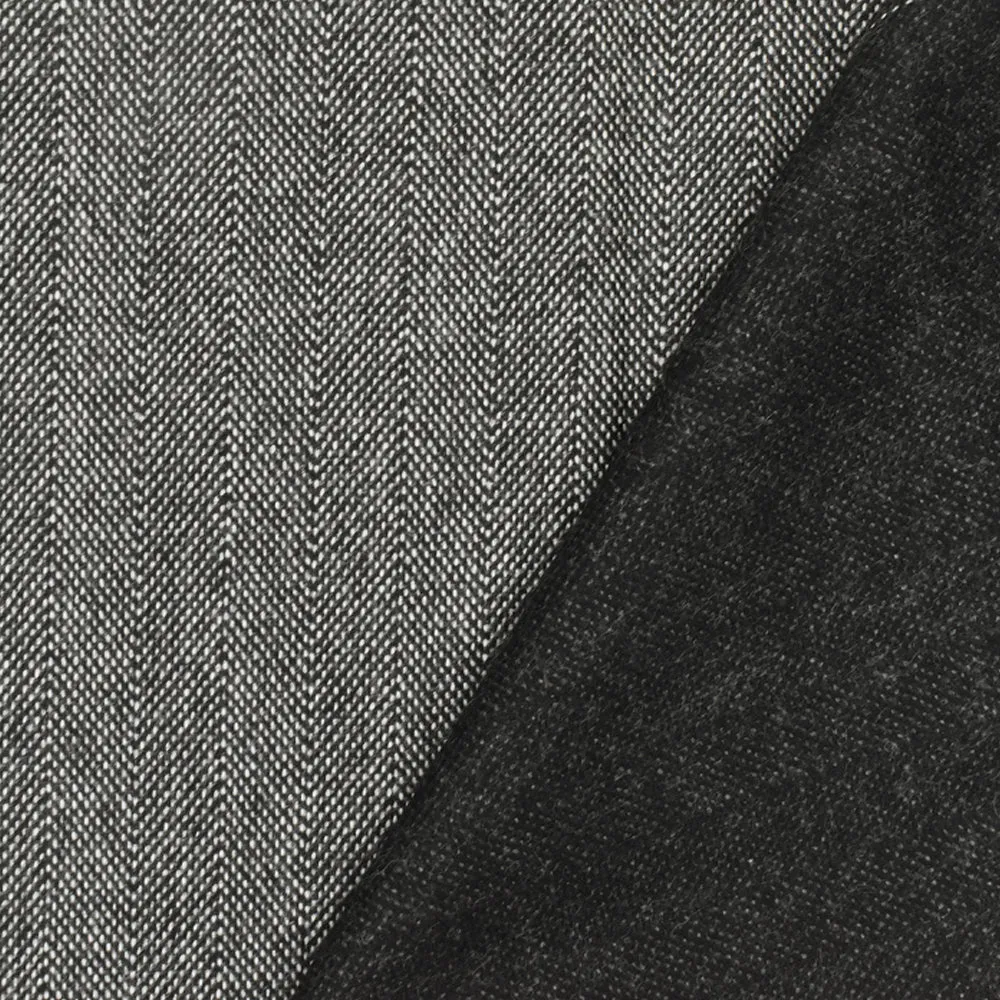 Deep Navy-White-Multi Wool Blend Striped Herringbone Jacketing Fabric