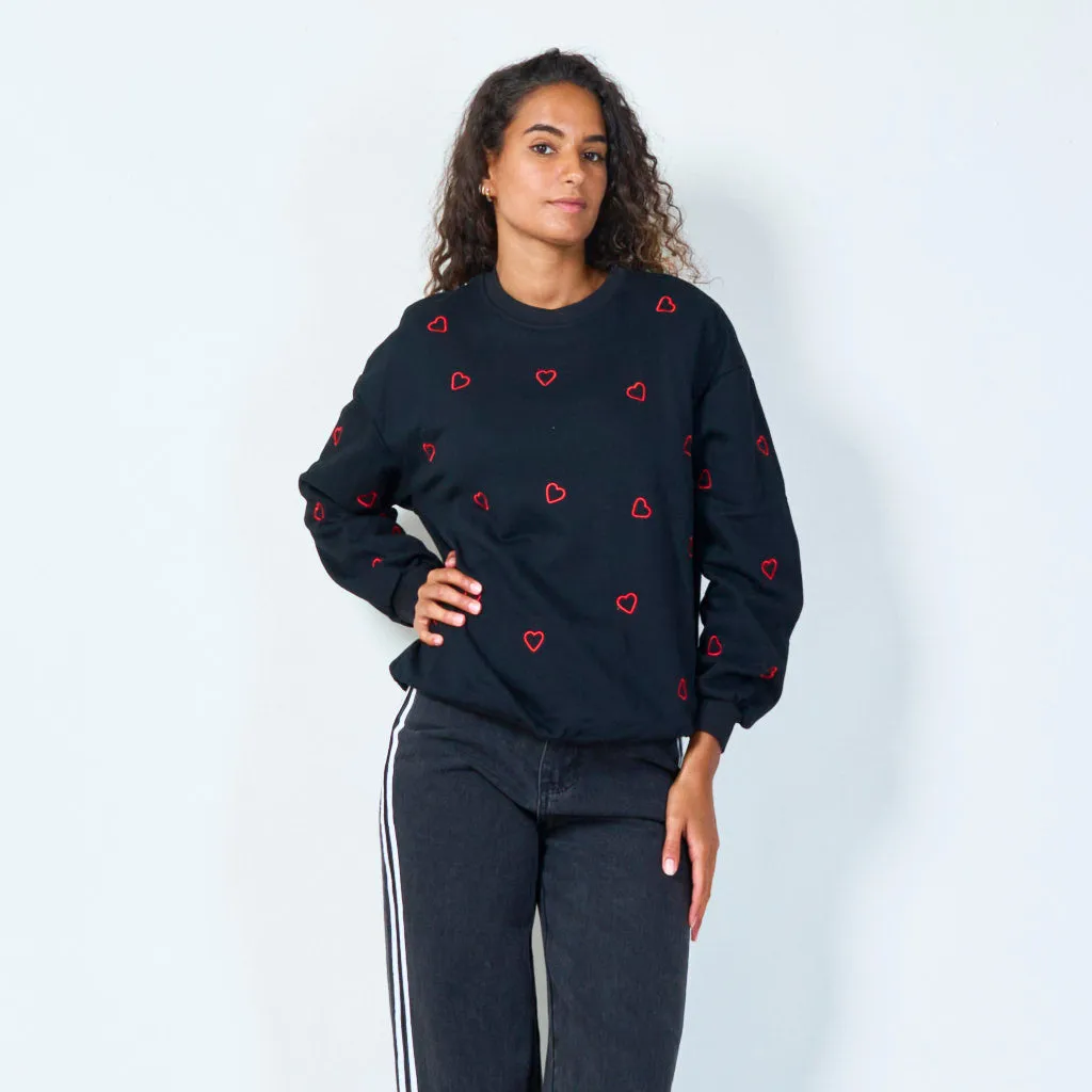 Embroidered heart sweatshirt with ribbed cuffs wholesale