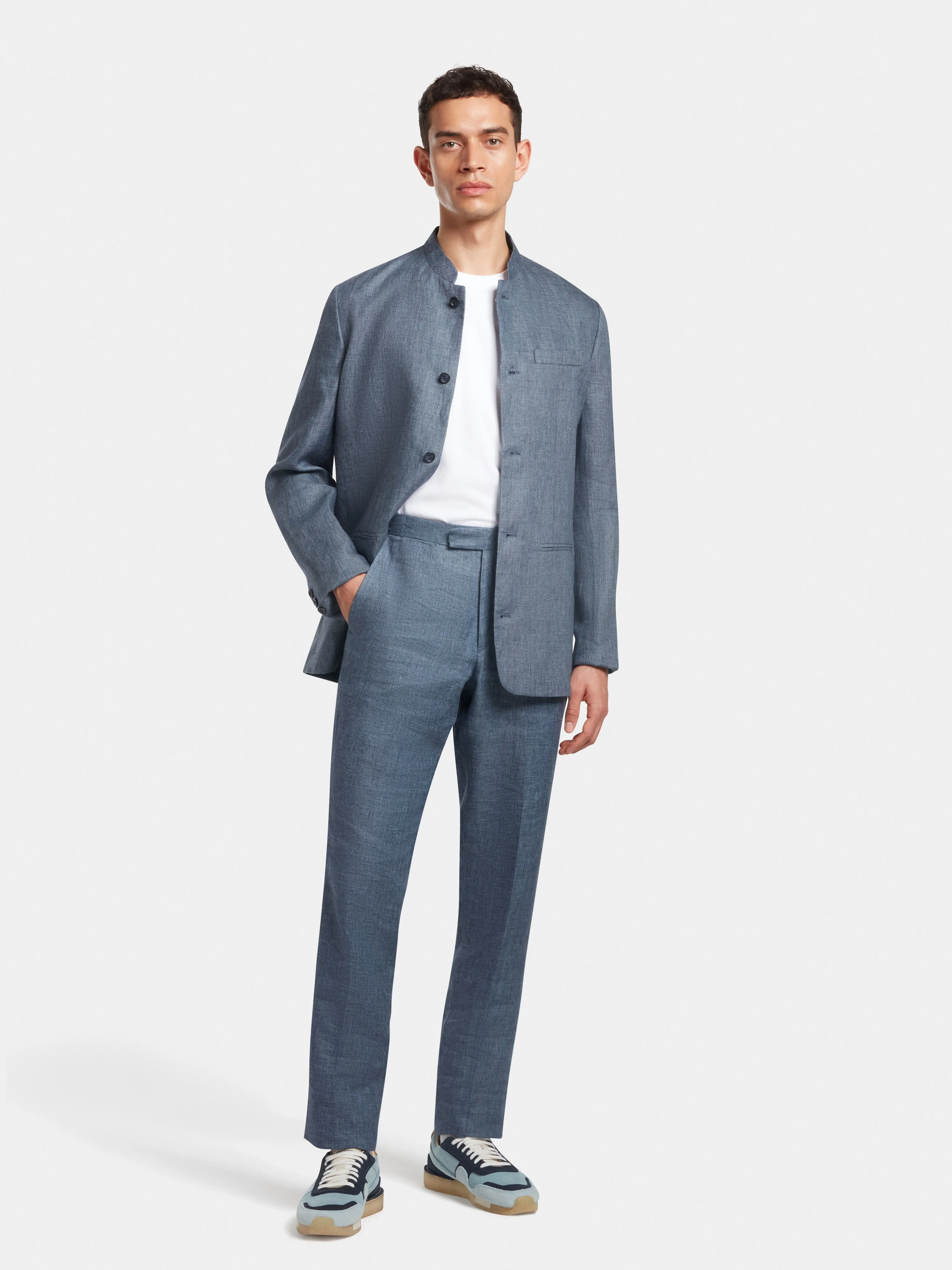 French Blue Linen Formal Trousers