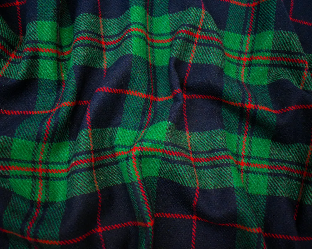 Green-Multi Poly-Wool Single Sided Brushed Plaid Twill Jacketing Fabric