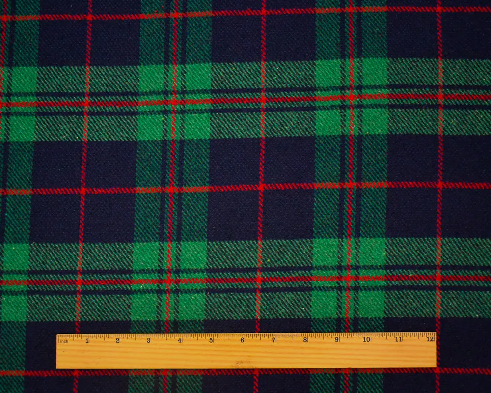 Green-Multi Poly-Wool Single Sided Brushed Plaid Twill Jacketing Fabric