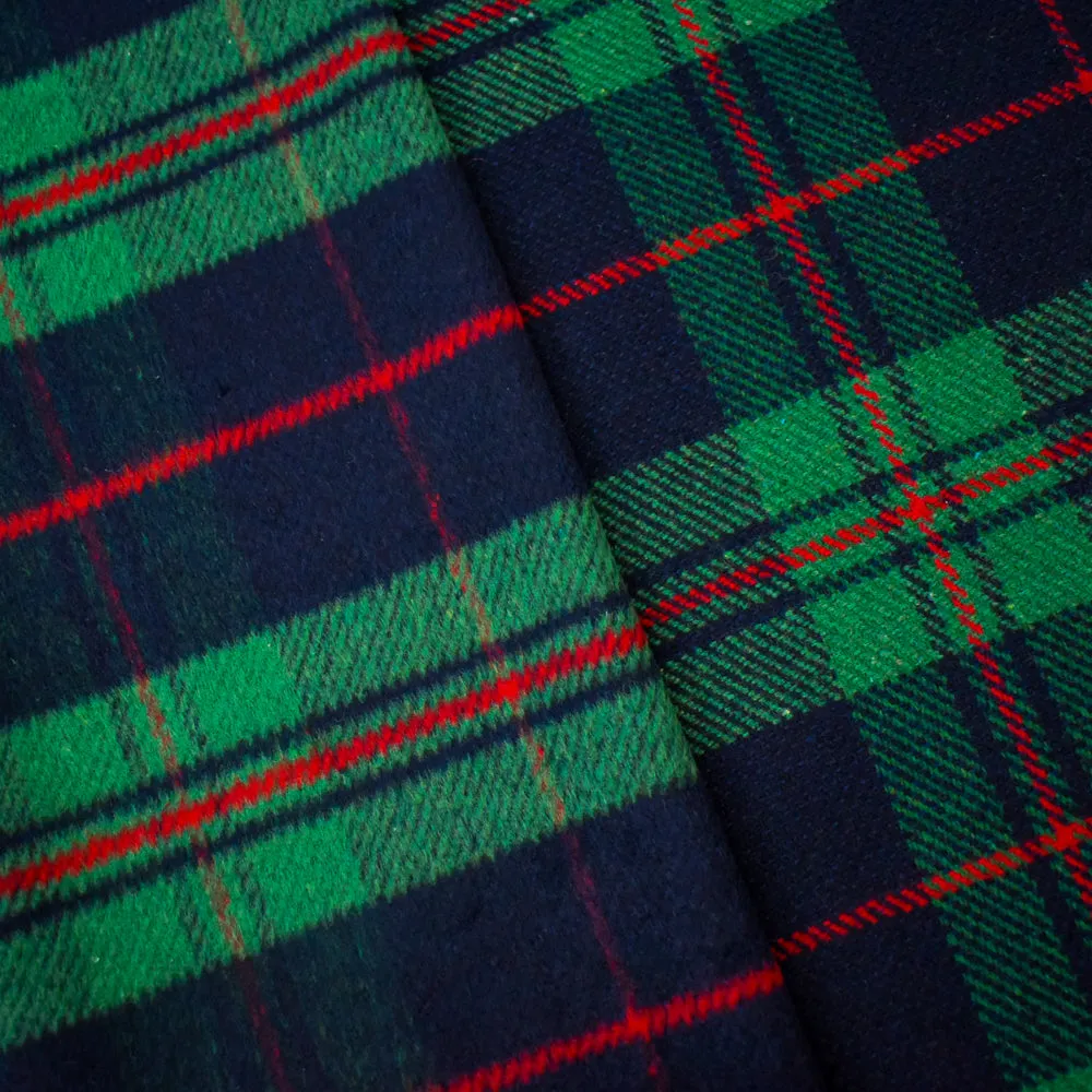 Green-Multi Poly-Wool Single Sided Brushed Plaid Twill Jacketing Fabric