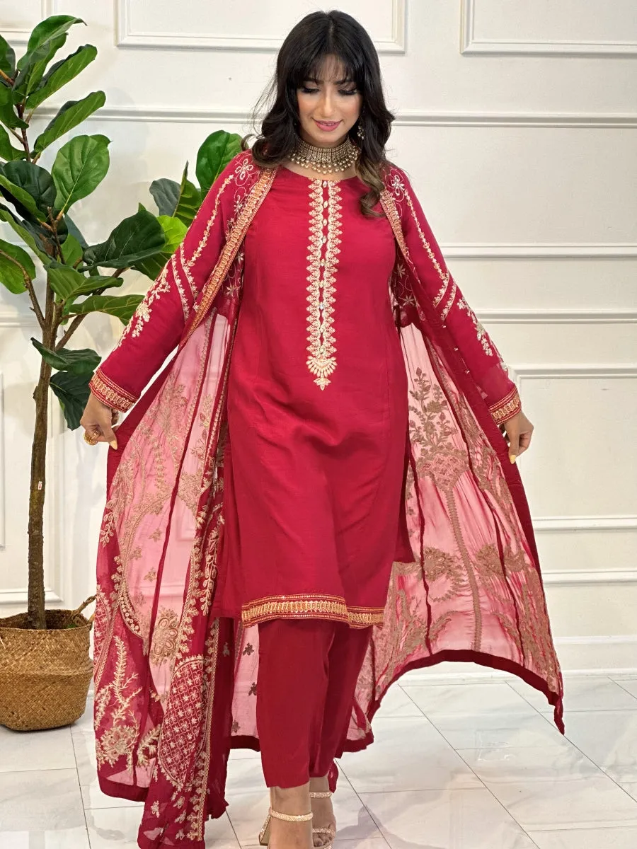 Hot Pink & Gold 3pc Luxury Pret Suit