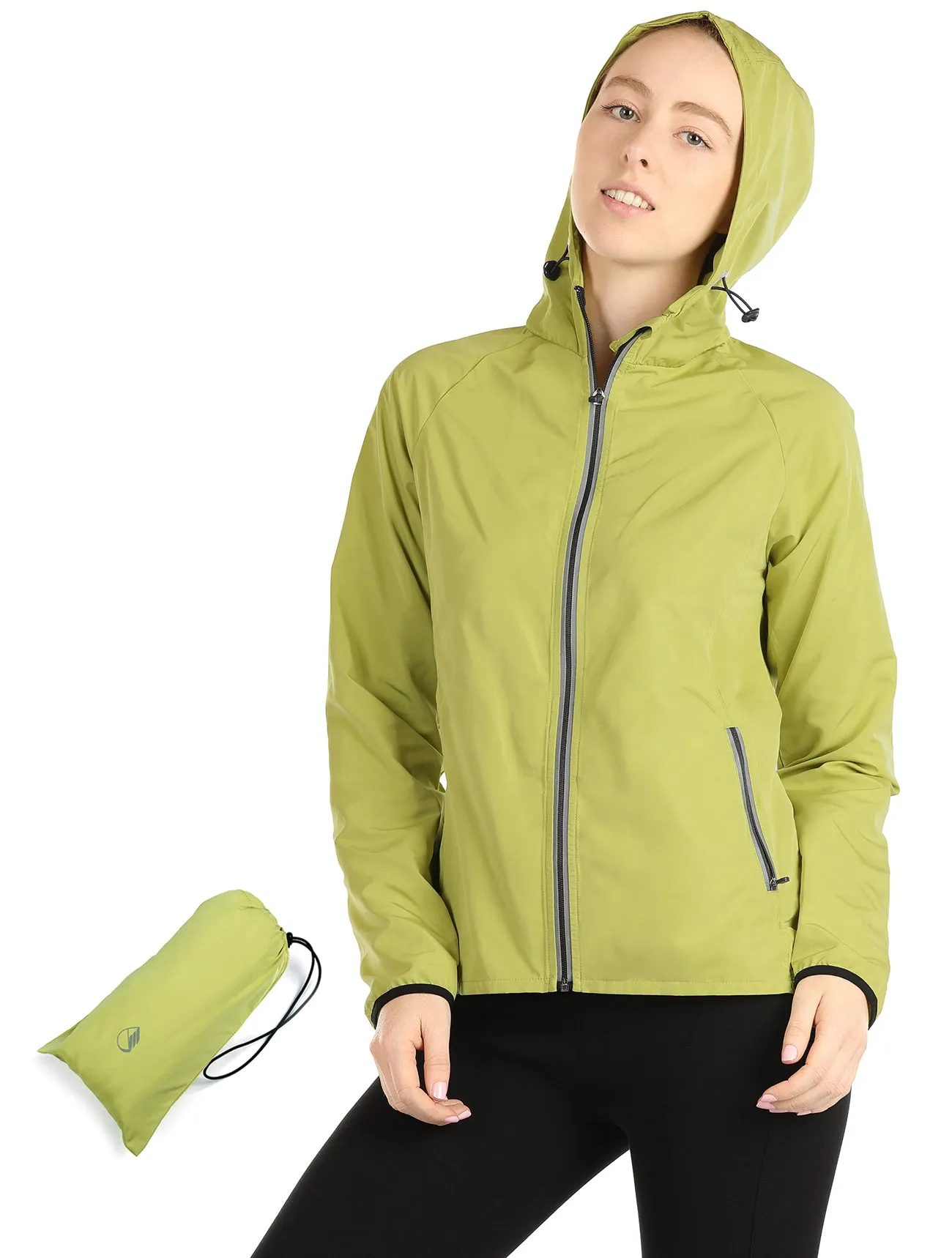 icyzone Lightweight Windbreaker Jackets for Women - Athletic Running Outdoor Packable Zip-up Hoodie