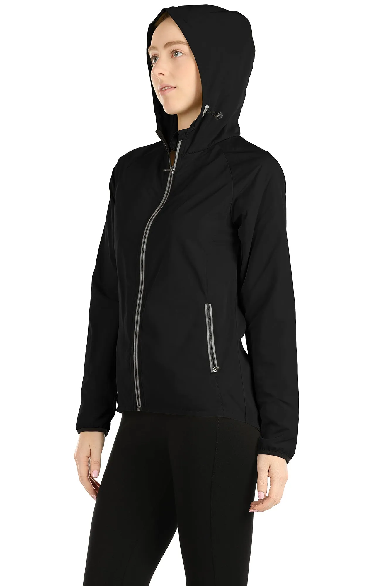 icyzone Lightweight Windbreaker Jackets for Women - Athletic Running Outdoor Packable Zip-up Hoodie