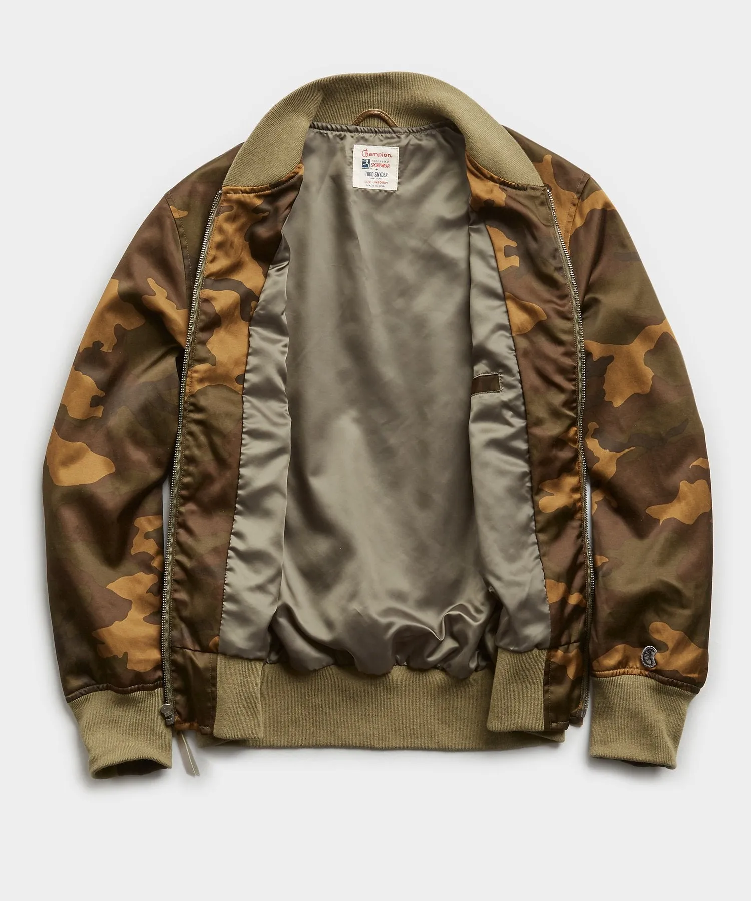 Japanese Satin Camo Bomber in Fatigue Green