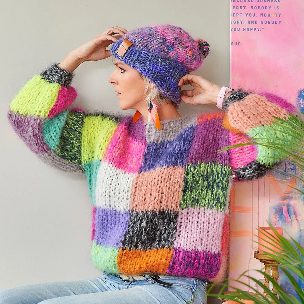 Knitting Kit – Chunky Rainbow Patchwork Pullover No.15 (ENG-NL)