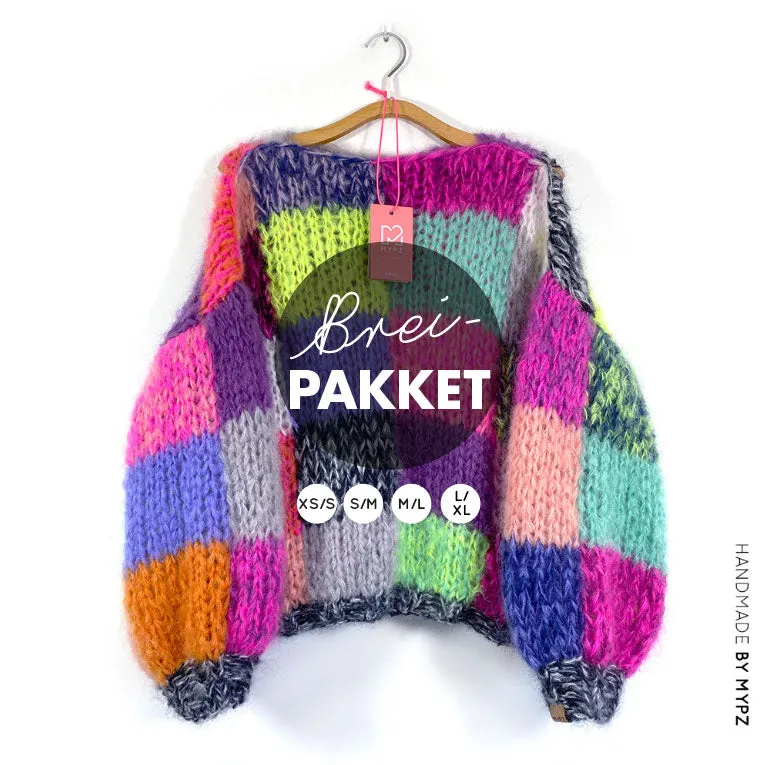 Knitting Kit – Chunky Rainbow Patchwork Pullover No.15 (ENG-NL)