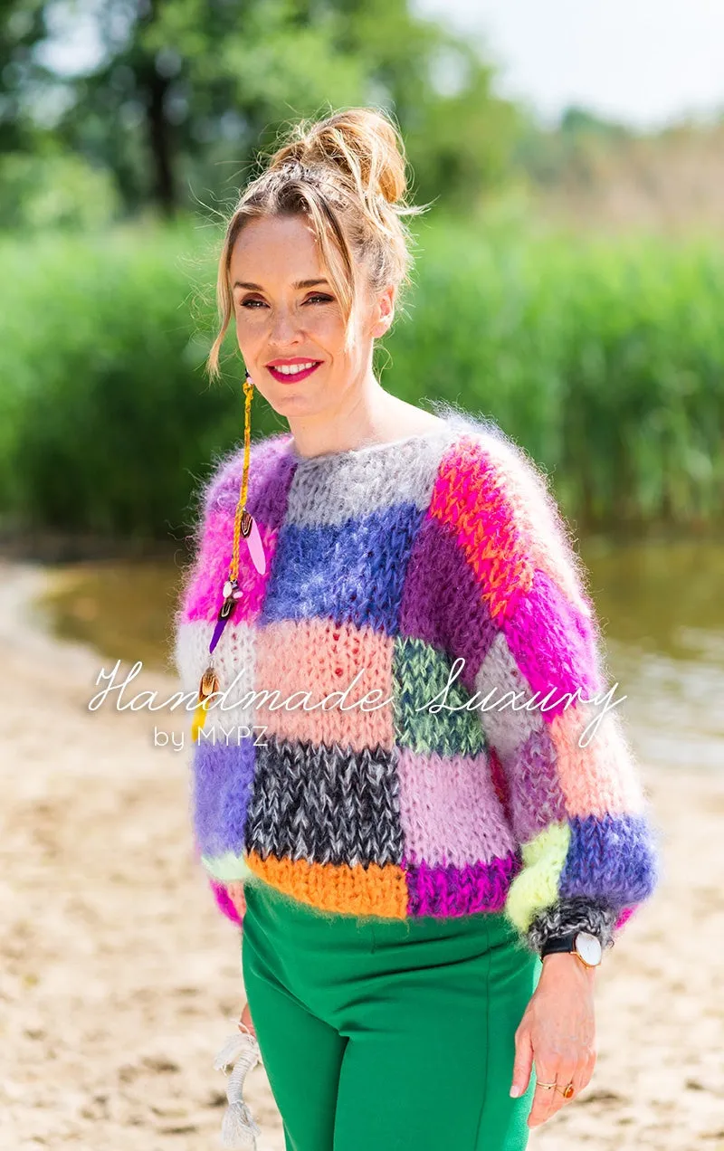 Knitting Kit – Chunky Rainbow Patchwork Pullover No.15 (ENG-NL)