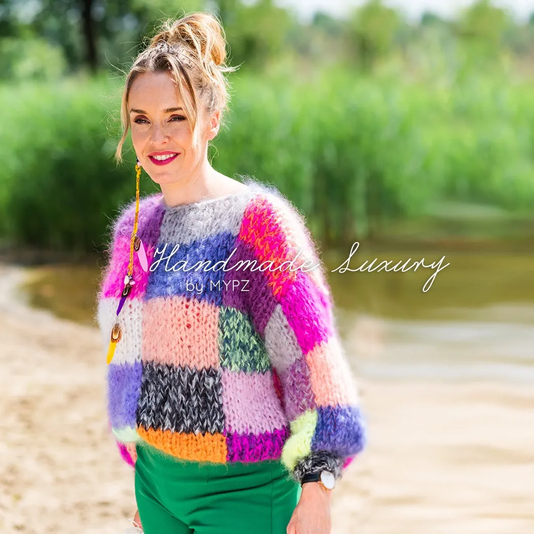 Knitting Kit – Chunky Rainbow Patchwork Pullover No.15 (ENG-NL)