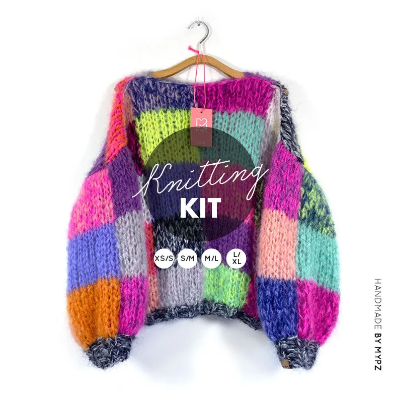 Knitting Kit – Chunky Rainbow Patchwork Pullover No.15 (ENG-NL)