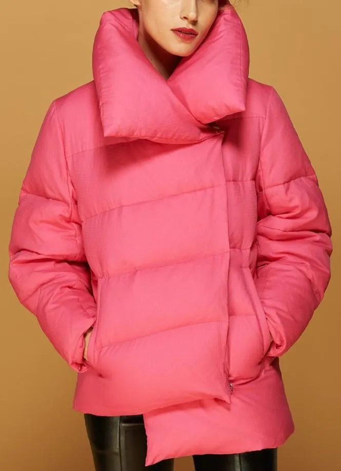 Large Collar Paneled Puffer Down Jacket in Pink