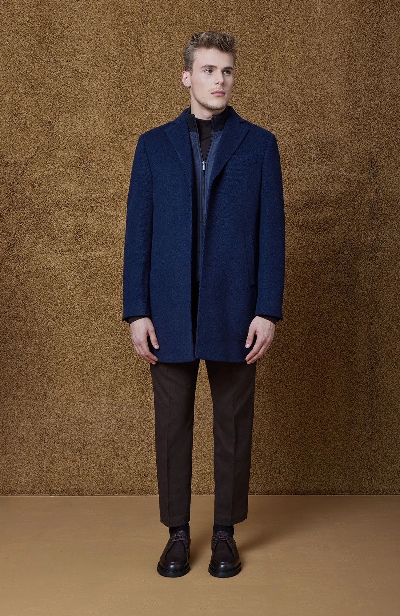 LECLAIRE NAVY TWILL WOOL & CASHMERE CAR COAT