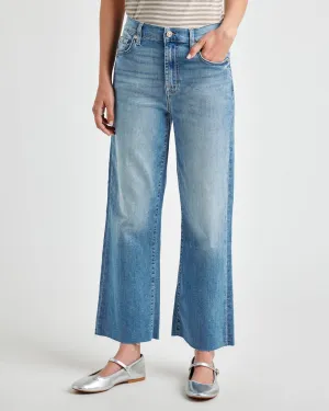 Light Wash Cropped Wide Leg Raw Hem Jean