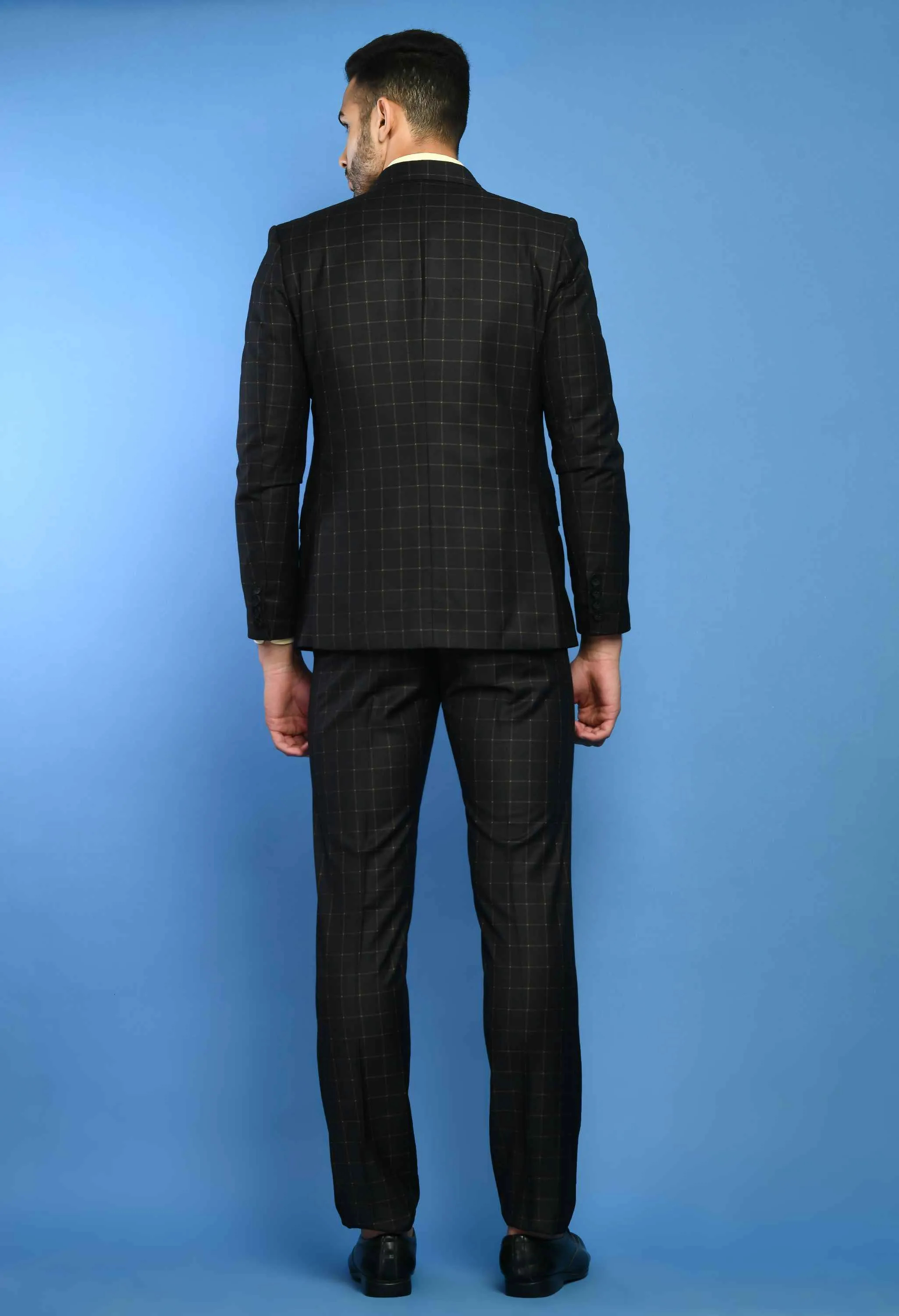 Men's Black Terry Rayon 3Pc Checked Suit Set