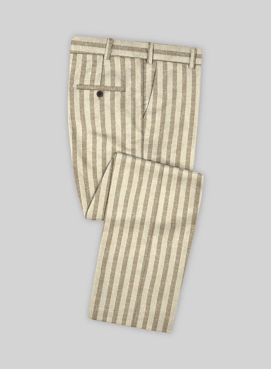 Noble Cream Stripe Wool Silk Linen Suit