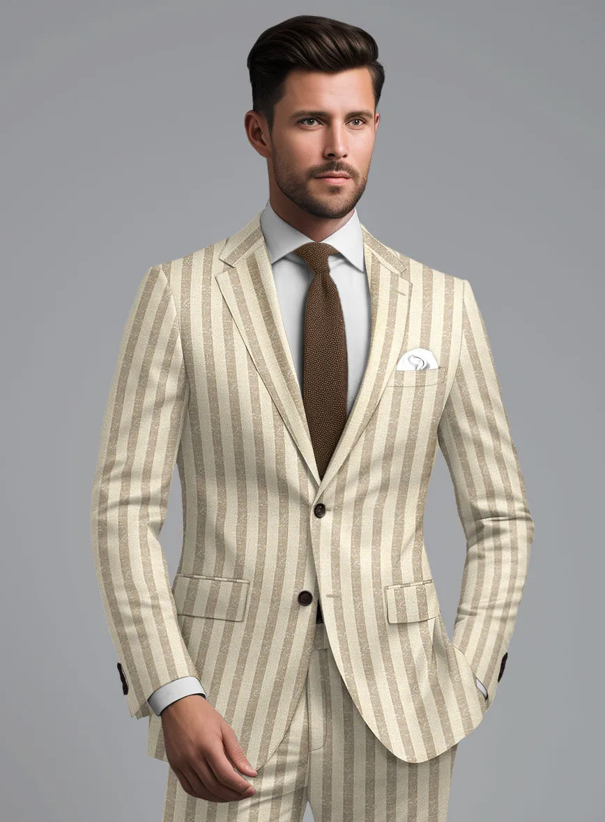 Noble Cream Stripe Wool Silk Linen Suit