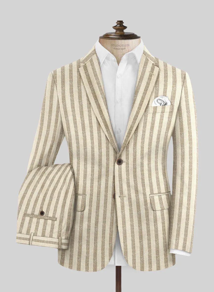 Noble Cream Stripe Wool Silk Linen Suit