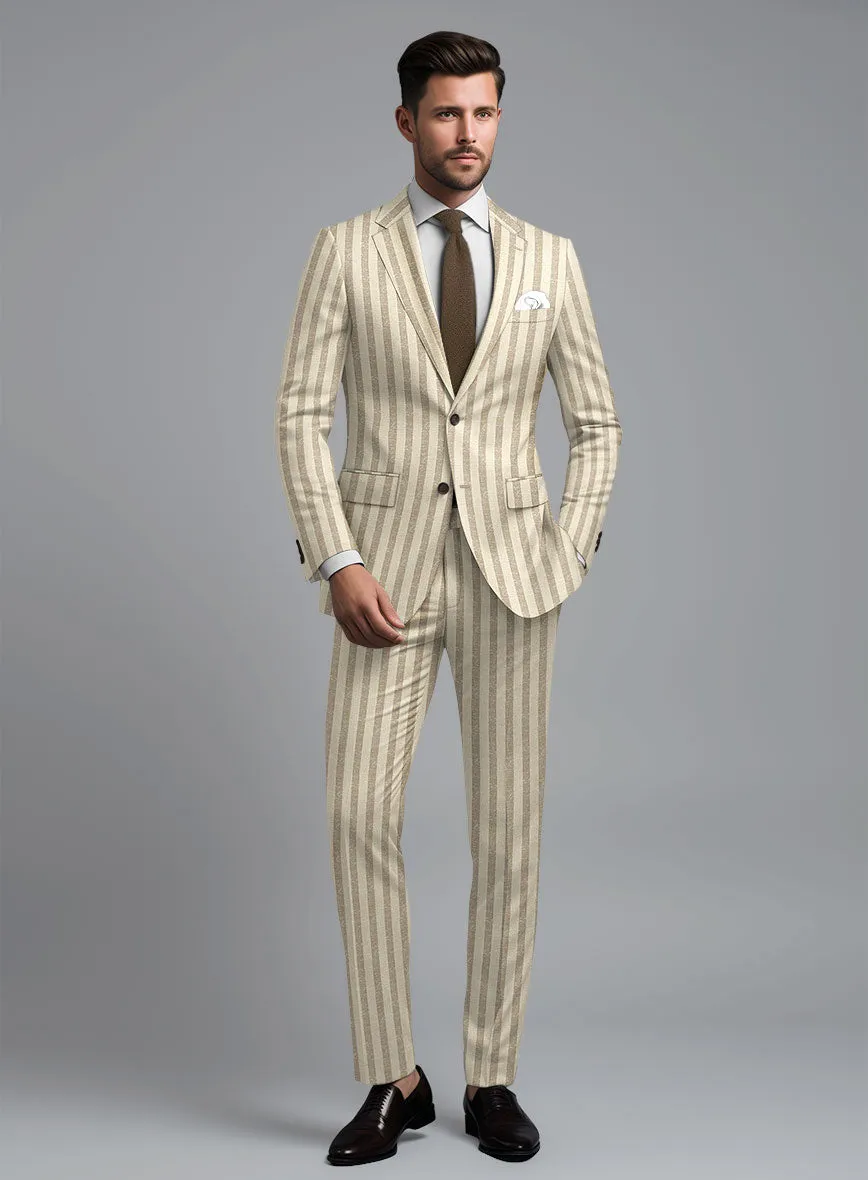 Noble Cream Stripe Wool Silk Linen Suit