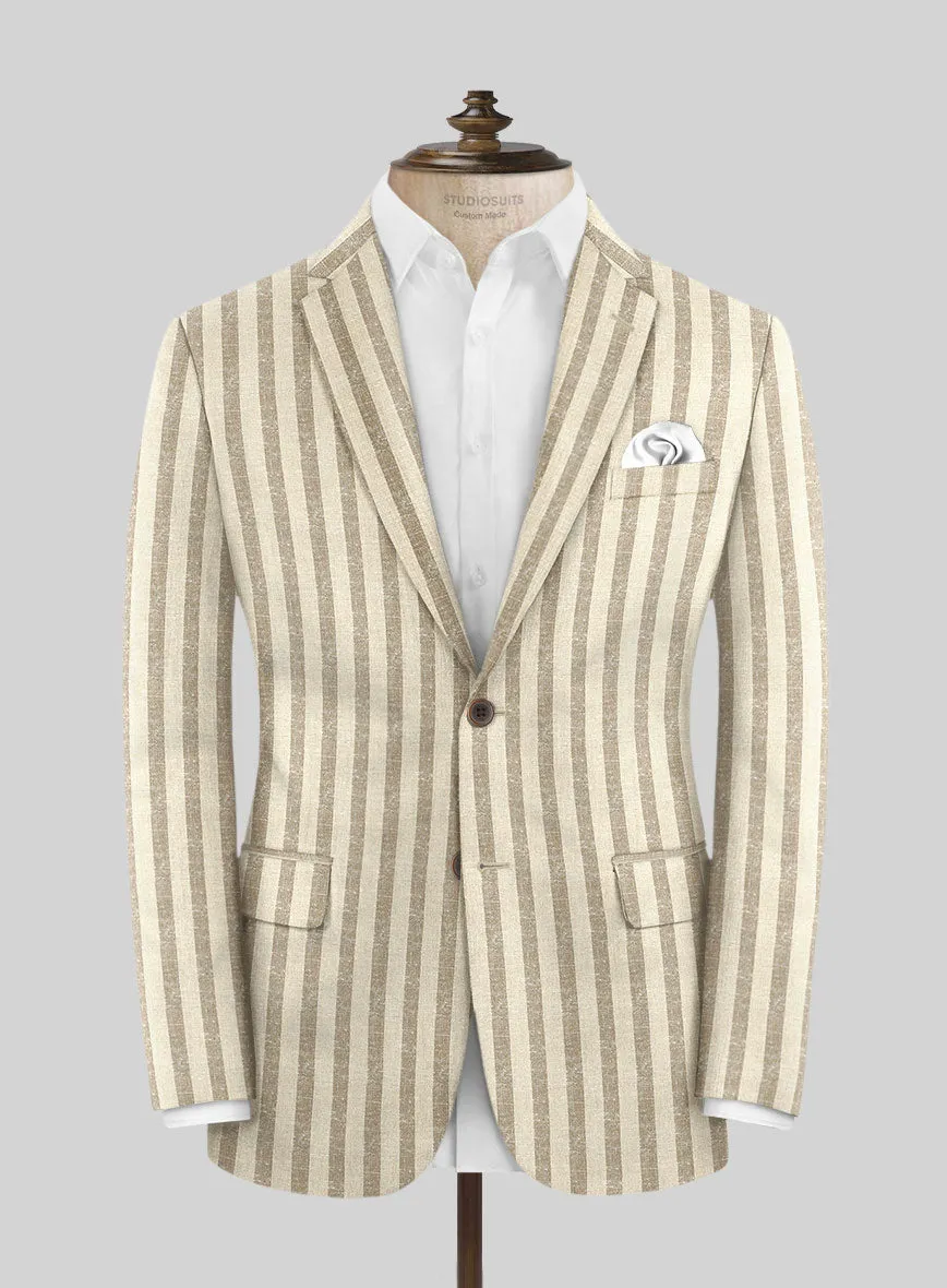 Noble Cream Stripe Wool Silk Linen Suit