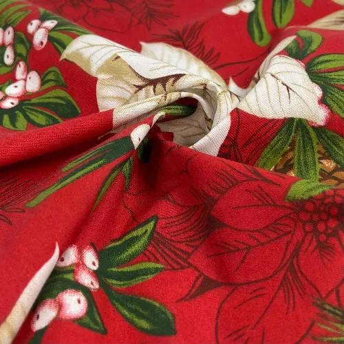 Pine & Poinsettias - Red | Print Poly/Cotton Shirting - SKU 7634A #U17