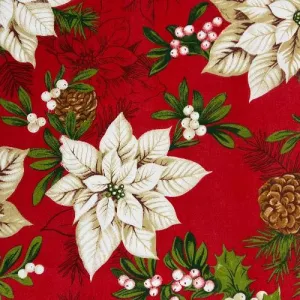 Pine & Poinsettias - Red | Print Poly/Cotton Shirting - SKU 7634A #U17