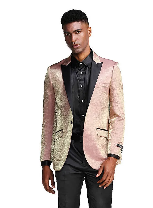 Rose Gold Formal Slim Fit Satin Peak Lapel Jacket