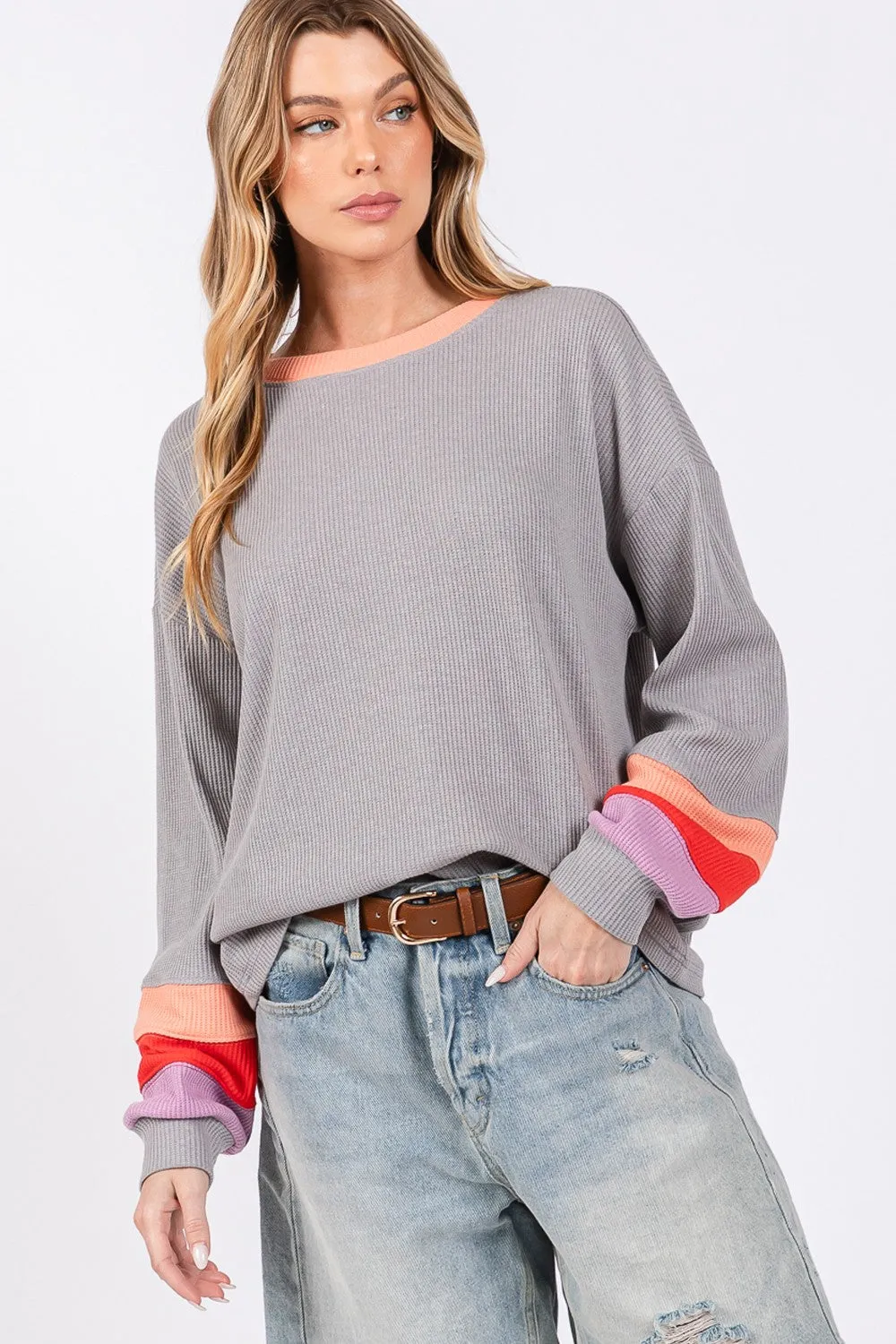 SAGE   FIG Color Block Waffle Knit T-Shirt