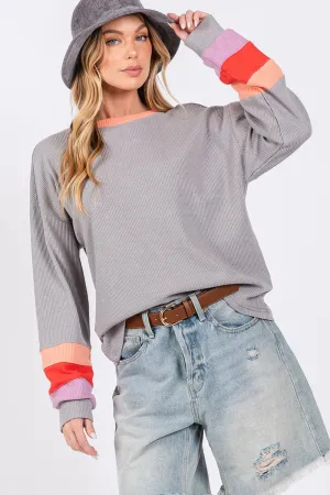 SAGE   FIG Color Block Waffle Knit T-Shirt