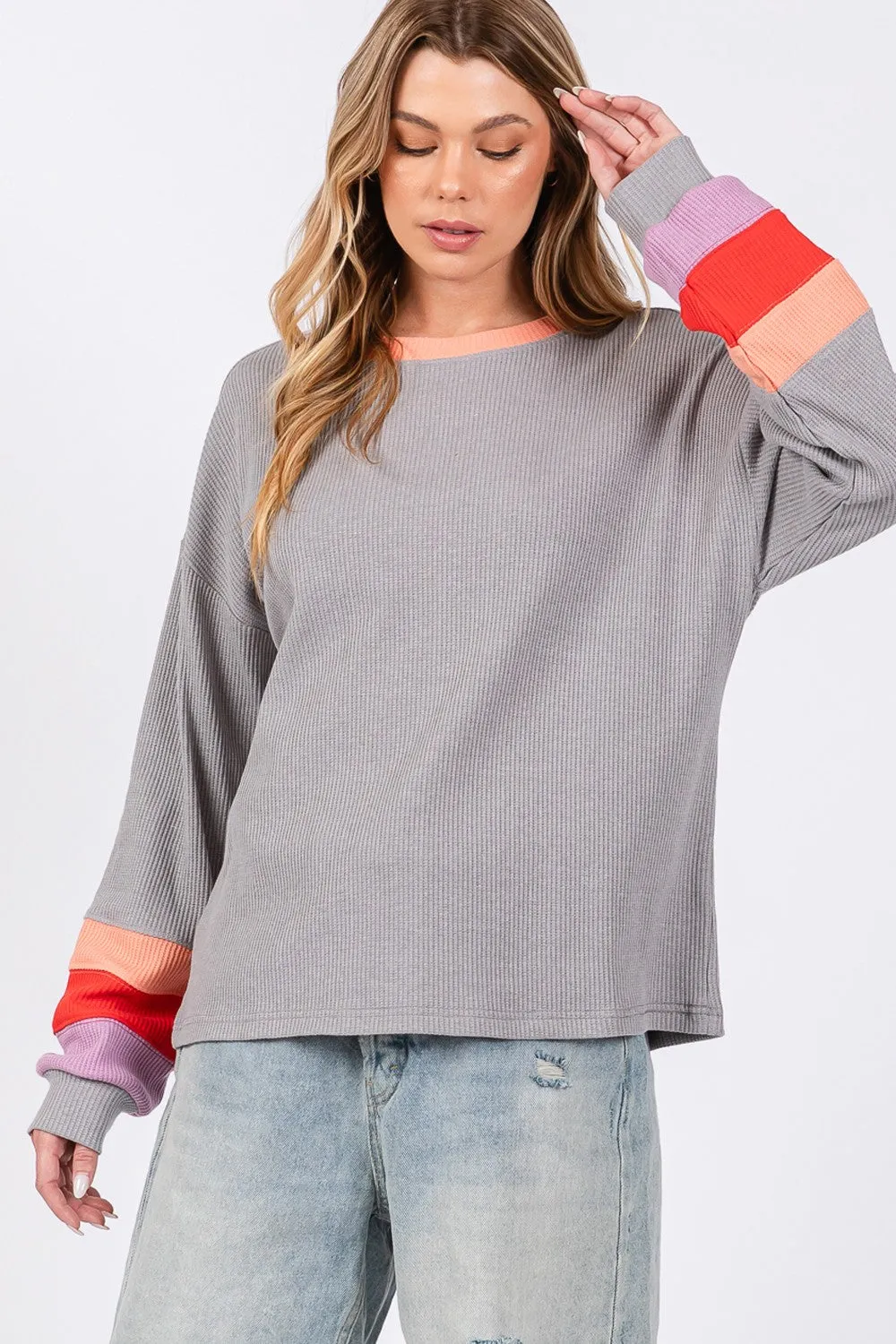 SAGE   FIG Color Block Waffle Knit T-Shirt