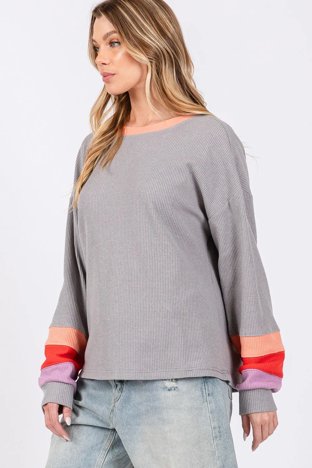 SAGE   FIG Color Block Waffle Knit T-Shirt