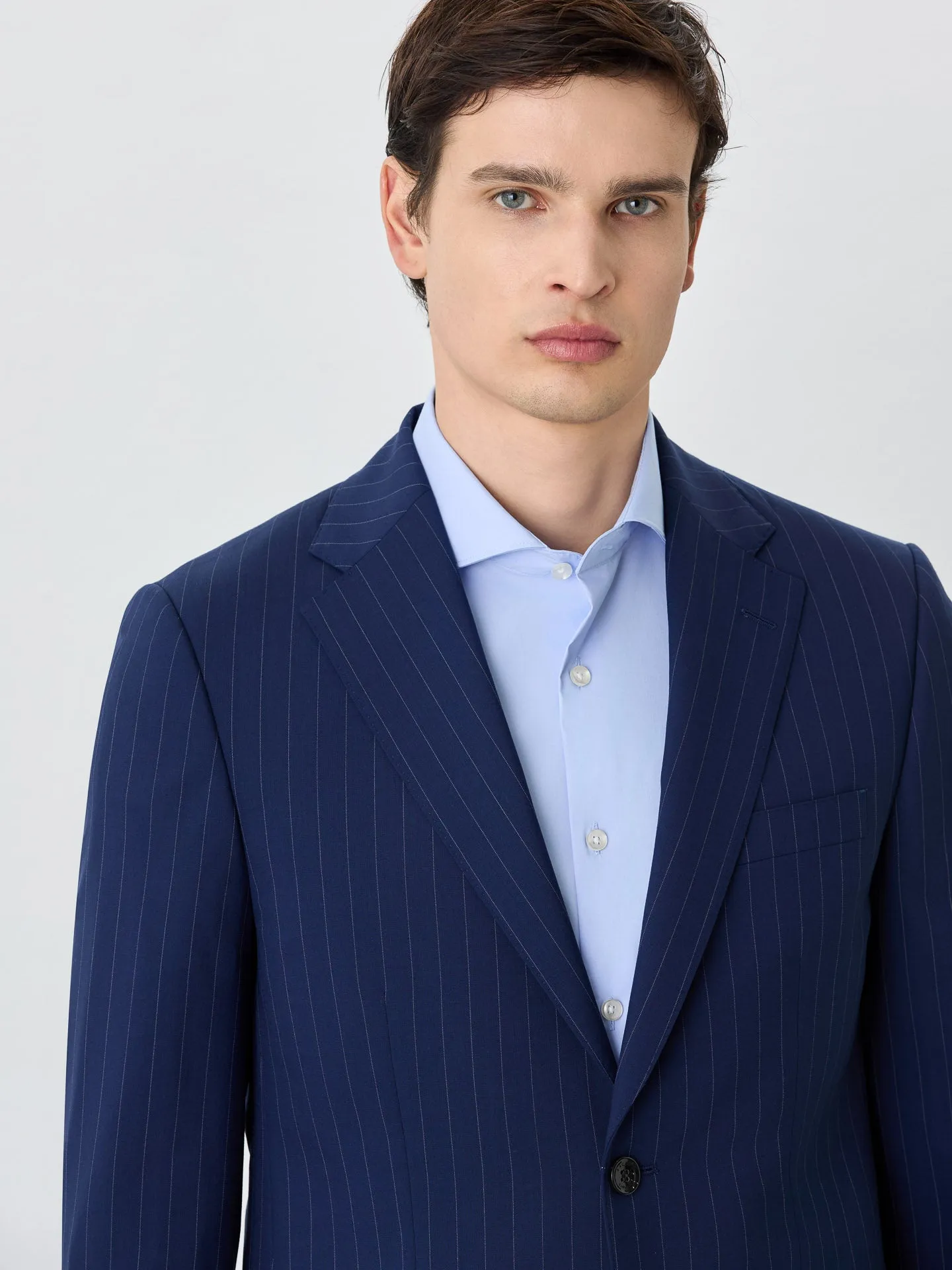 Slim Fit Suit In Wool With Stripes