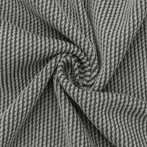 Stone Gray/White Striped Texture Double Knit Fabric