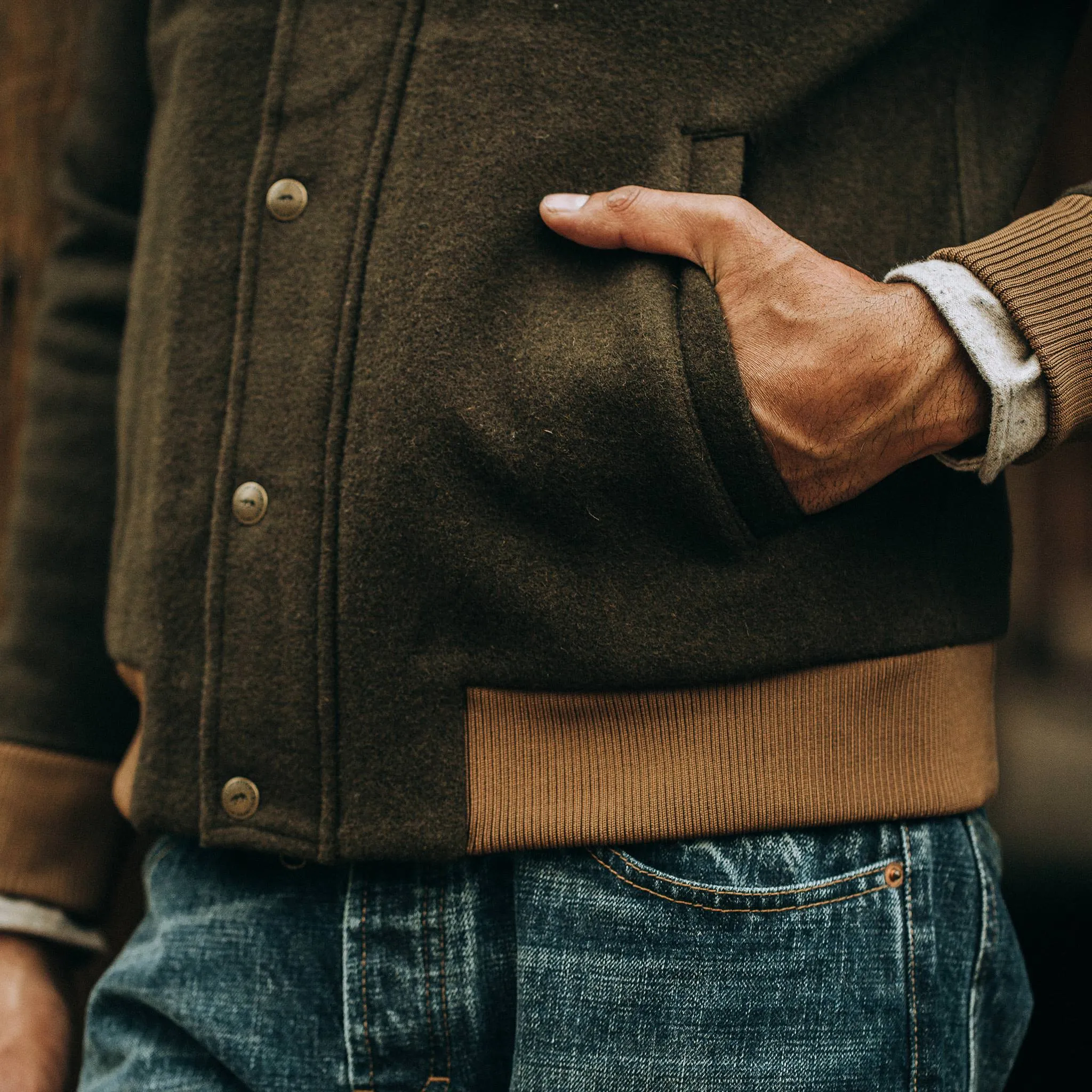 The Bomber Jacket in Olive Wool