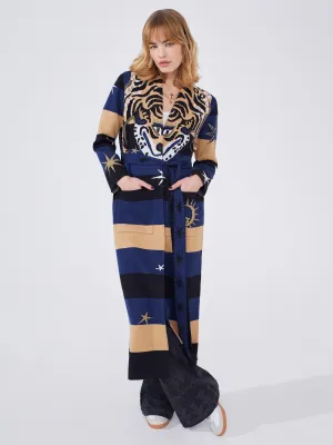 Tiger Stripe Cotton Jacquard Duster Navy