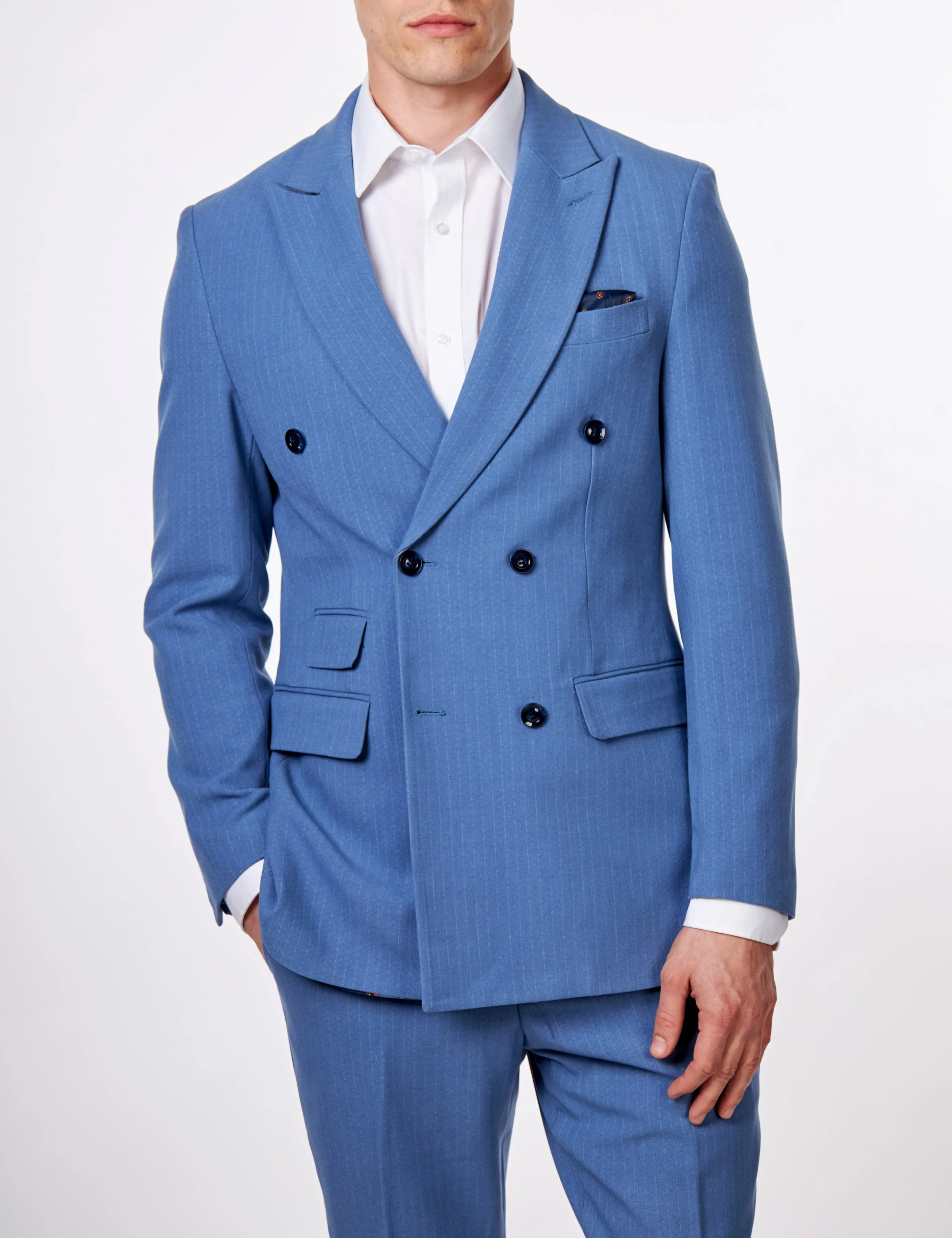 WILLIAM – BLUE DOUBLE BREASTED PINSTRIPE SUIT