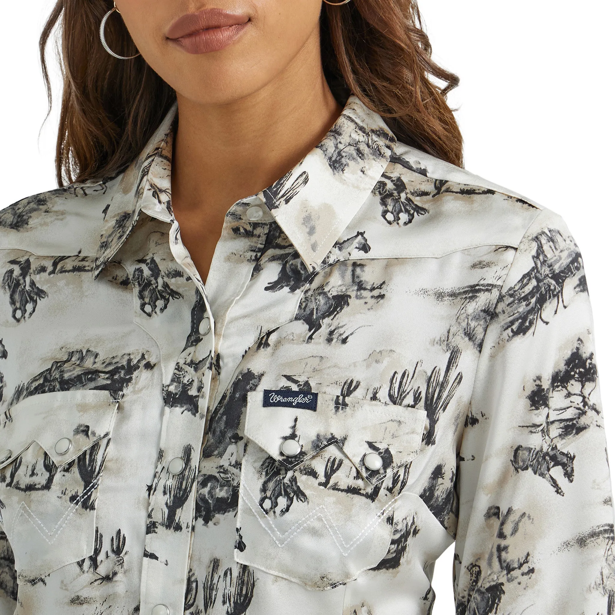 Wrangler Women's Bold Bucking Cowboy Pearl Snap Shirt